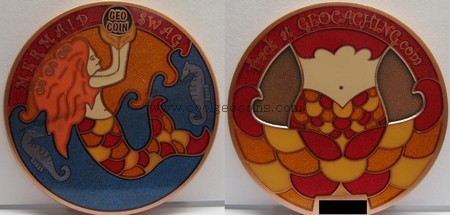 orange-mermaid-geocoin-front-back Mermaid Geo Swag Geocoin, front and back